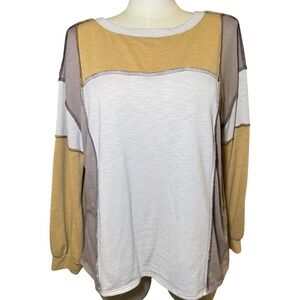 BIBI Colorblock Stitch Detail Long Sleeve Sweatshirt Top Women Casual‎ Comfort